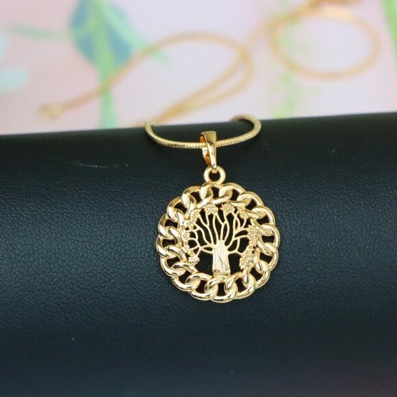 "Tree of Life Round Rose Gold Pendant with Chain Pattern Frame, XPPT1294 - Picture 6 of 12